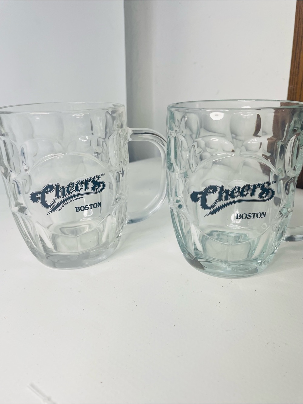 Cheers Boston Clear Glass Beer Mugs - Set of 2 Barrel Beef Mugs